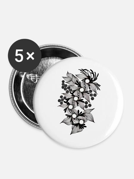 Black and White Flower Spiral - Buttons large 2.2''/56 mm (5-pack) - white