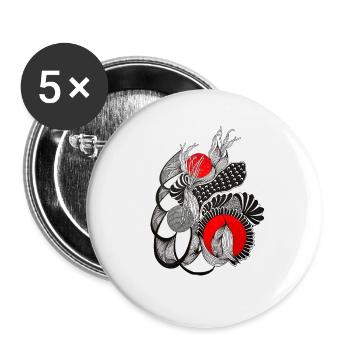 Monochrome Blütenkreise mit Rot - Buttons groß 56 mm (5er Pack) - Weiß - Vorne