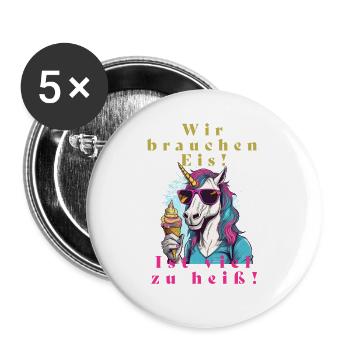 Einhorn Eis vs. Hitze - Buttons groß 56 mm (5er Pack) - Weiß - Vorne