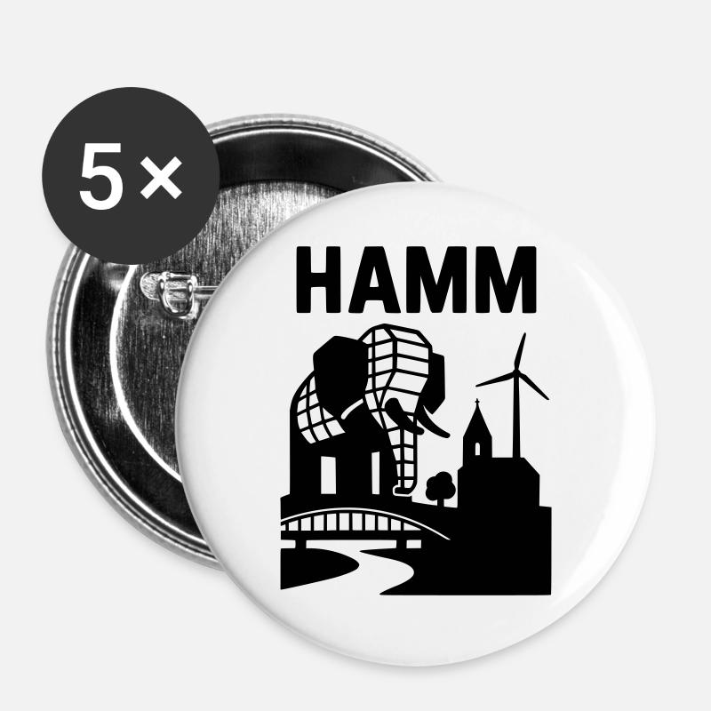 Hamm Westfalen Wahrzeichen - Buttons groß 56 mm (5er Pack) - Weiß
