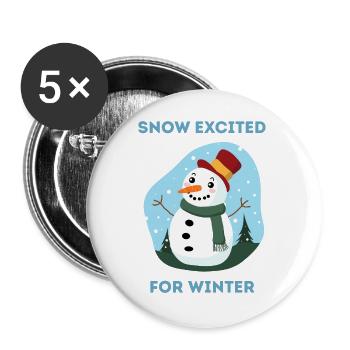Schnee freut sich auf Winter-Schneemann-Kunst - Buttons groß 56 mm (5er Pack) - Weiß - Vorne