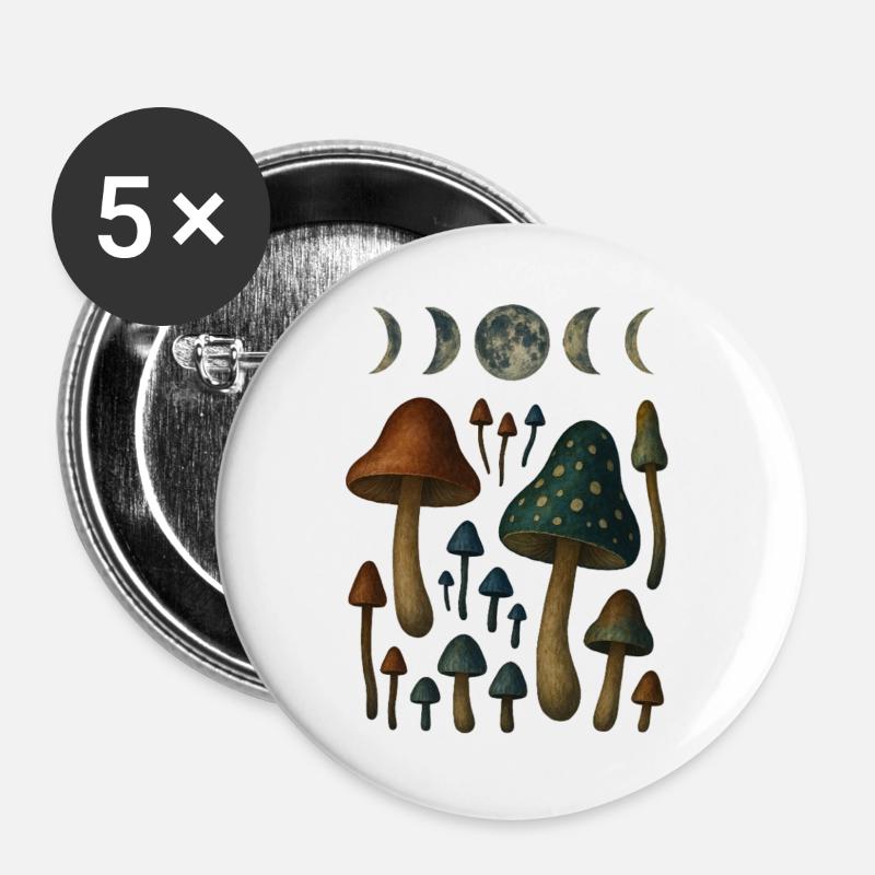 Moon phases and mushroom motifs - Buttons large 2.2''/56 mm (5-pack) - white