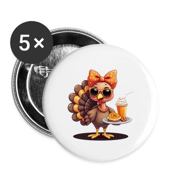 Dinde de Thanksgiving avec lunettes de soleil - Lot de 5 grands badges (56 mm) - blanc - Devant