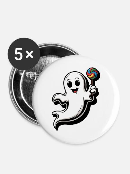 Fröhlicher Geist mit Lollipop - Buttons groß 56 mm (5er Pack) - Weiß