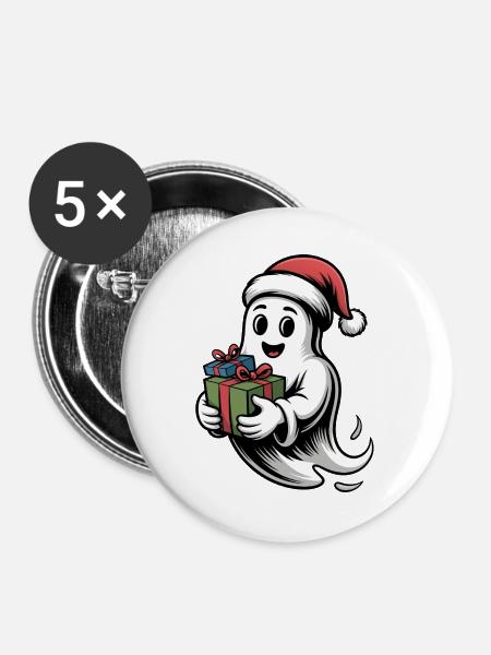 Weihnachtsgeist mit Geschenk - Buttons groß 56 mm (5er Pack) - Weiß
