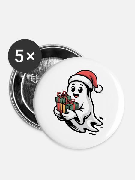 Weihnachtsgeist mit Geschenken - Buttons groß 56 mm (5er Pack) - Weiß