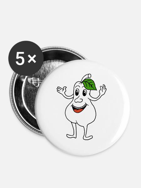 Birne mit lachendem Gesicht - Buttons groß 56 mm (5er Pack) - Weiß