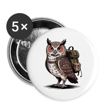 Eule mit Rucksack - Buttons groß 56 mm (5er Pack) - Weiß - Vorne