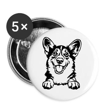 Corgi gallois - Lot de 5 grands badges (56 mm) - blanc - Devant