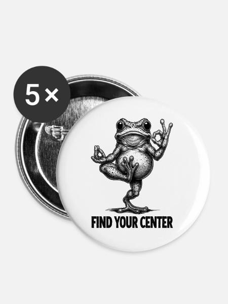 Finde deine Mitte – Yoga Frosch Illustration - Buttons groß 56 mm (5er Pack) - Weiß