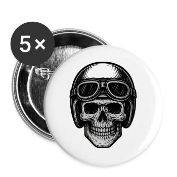 Flieger Totenschädel in schwarz-weiß - Buttons groß 56 mm (5er Pack) - Weiß - Vorne