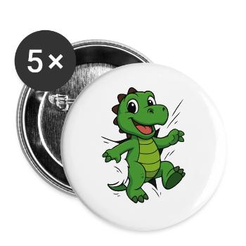 Comic Dino – Für echte Dinosaurier Fans - Buttons groß 56 mm (5er Pack) - Weiß - Vorne