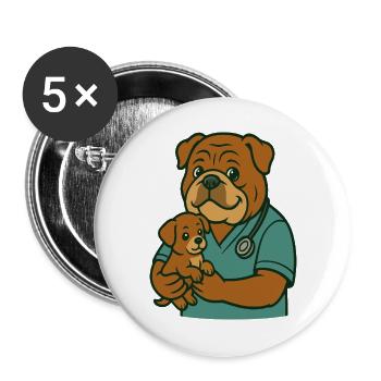 Bulldog Vet Holding Puppy Cute Animal Cartoon - Buttons large 2.2''/56 mm (5-pack) - white - Front