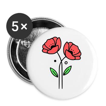 mohnblume-mohnblumen-minimalistisch-line-art-5 - Buttons groß 56 mm (5er Pack) - Weiß - Vorne