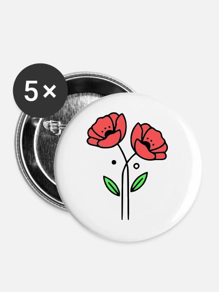 mohnblume-mohnblumen-minimalistisch-line-art-5 - Buttons groß 56 mm (5er Pack) - Weiß