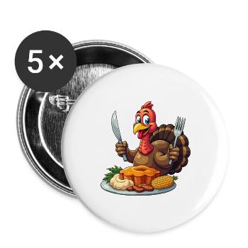 Thanksgiving Lustiger Thanksgiving Truthahn - Buttons groß 56 mm (5er Pack) - Weiß - Vorne