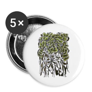 Feuilles en éventail avec racines pendantes - Lot de 5 grands badges (56 mm) - blanc - Devant