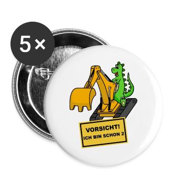 Dino Bagger 2 ans Anniversaire - Lot de 5 grands badges (56 mm) - blanc - Devant