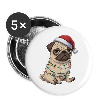 Pug Santa Claus funny clumsy dog Christmas - Buttons large 2.2''/56 mm (5-pack) - white - Front