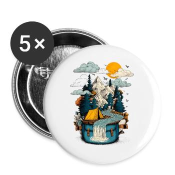 Bergsee Pfad - Camping Backpacker Motiv - Buttons groß 56 mm (5er Pack) - Weiß - Vorne