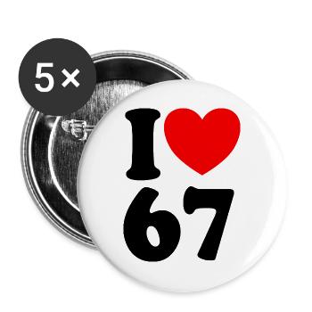 Fun 67 Zahl 6-7 I Herz 6 7 Sechs Sieben - Buttons groß 56 mm (5er Pack) - Weiß - Vorne