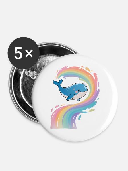 🐳 Regenbogenwal - Magisch - Buttons groß 56 mm (5er Pack) - Weiß