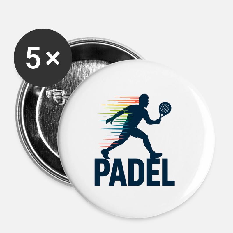 Padel Silhouette im Regenbogen - Buttons groß 56 mm (5er Pack) - Weiß