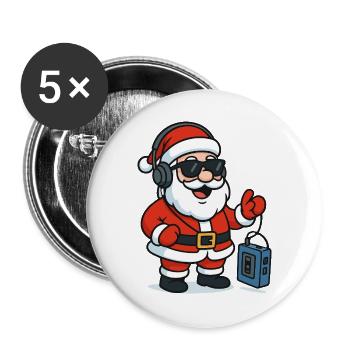 DJ de Noël Père Noël Groove - Lot de 5 grands badges (56 mm) - blanc - Devant