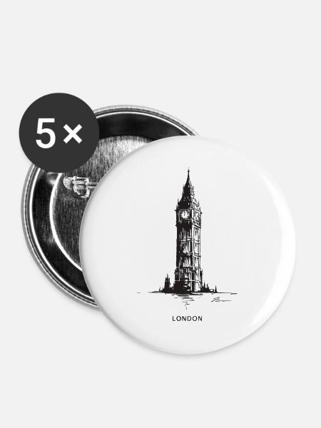 London Clock Tower Silhouette - Buttons groß 56 mm (5er Pack) - Weiß