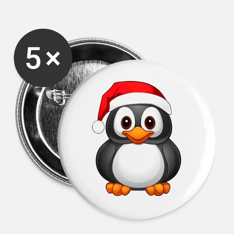 Pinguin Weihnachten - Buttons groß 56 mm (5er Pack) - Weiß