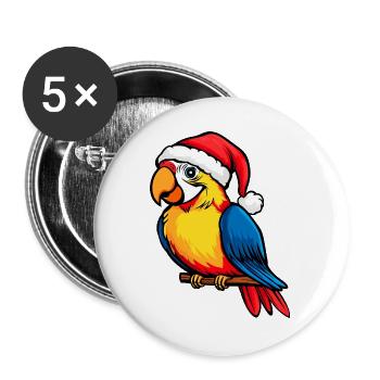Perroquets Noël / Oiseau du Père Noël - Lot de 5 grands badges (56 mm) - blanc - Devant