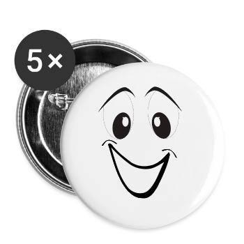 Lächelndes Cartoon-Gesicht - Buttons groß 56 mm (5er Pack) - Weiß - Vorne
