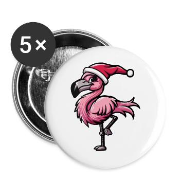 Flamingo Weihnachten - Buttons groß 56 mm (5er Pack) - Weiß - Vorne