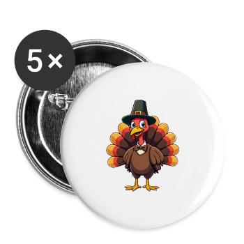Thanksgiving Lustiger Thanksgiving Truthahn - Buttons groß 56 mm (5er Pack) - Weiß - Vorne