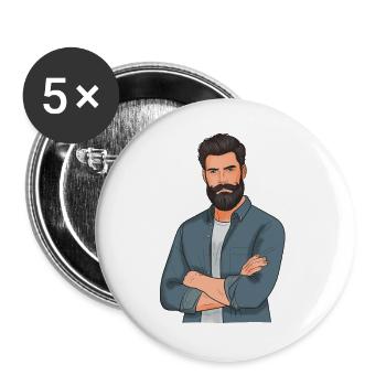 Bartträger Stil im Denimlook - Buttons groß 56 mm (5er Pack) - Weiß - Vorne