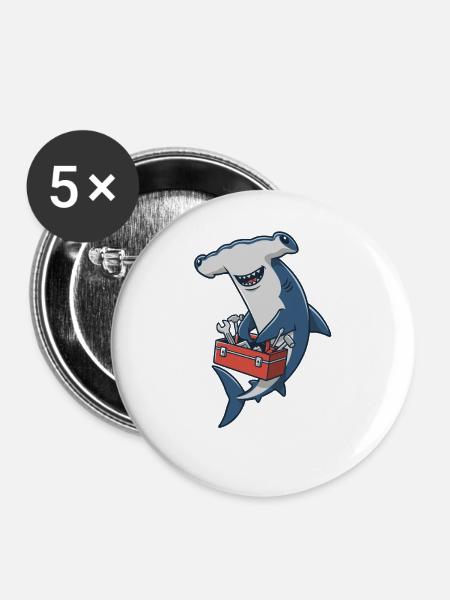 Hammerhai Bauhandwerker - Buttons groß 56 mm (5er Pack) - Weiß