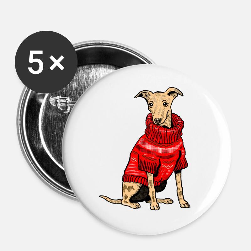 Dog in red knitted sweater - Buttons large 2.2''/56 mm (5-pack) - white