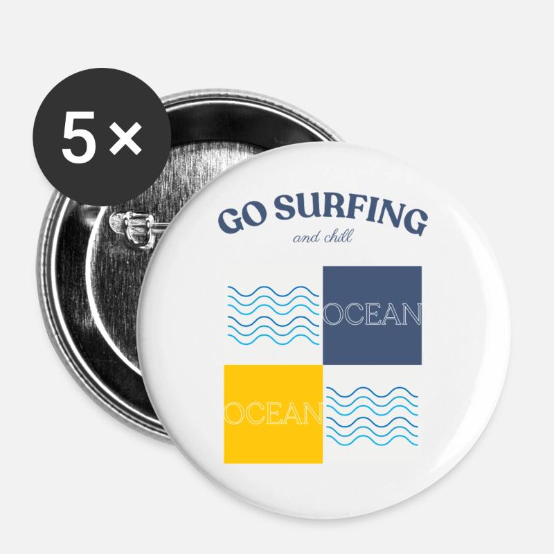 Go surfing and chill - Buttons groß 56 mm (5er Pack) - Weiß