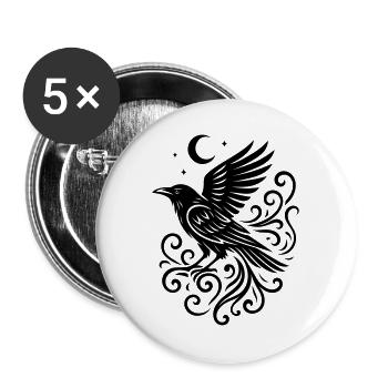 Rauhnächte Rabe mit Mond und Sternen - Buttons groß 56 mm (5er Pack) - Weiß - Vorne