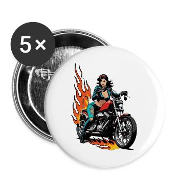 Motarde aux flammes - Lot de 5 grands badges (56 mm) - blanc - Devant