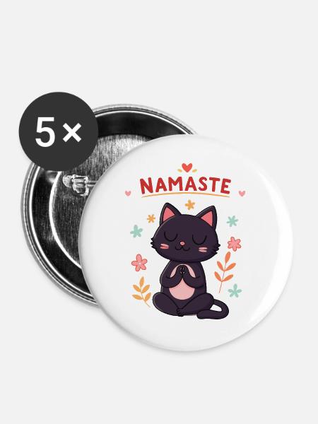 Zen-Katzen-Namaste und Pastellblumen - Buttons groß 56 mm (5er Pack) - Weiß