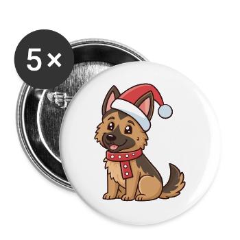 Puppy Shepherd Weihnachtshut Rot - Buttons groß 56 mm (5er Pack) - Weiß - Vorne