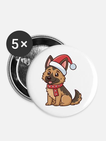 Puppy Shepherd Weihnachtshut Rot - Buttons groß 56 mm (5er Pack) - Weiß