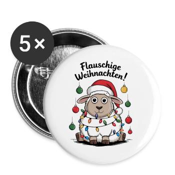 Mouton Berger de Noël duveteux drôle - Lot de 5 grands badges (56 mm) - blanc - Devant