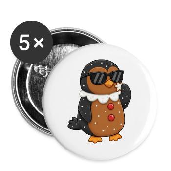 Dessin animé mignon Pingouin de Noël avec l’Homme en pain d’épices - Lot de 5 grands badges (56 mm) - blanc - Devant