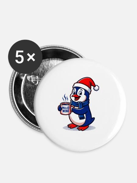 Cozy Pinguin - Buttons groß 56 mm (5er Pack) - Weiß
