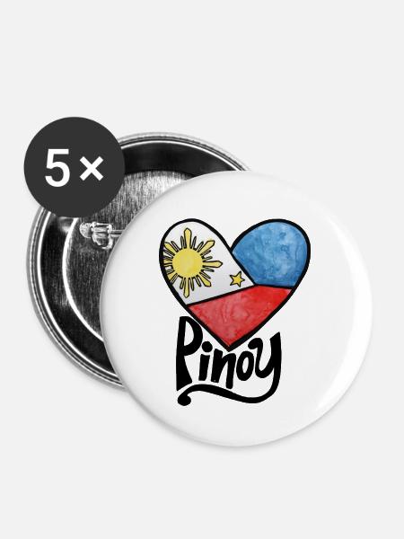 Philippinen-Flaggen-Herz-Druck - Buttons groß 56 mm (5er Pack) - Weiß