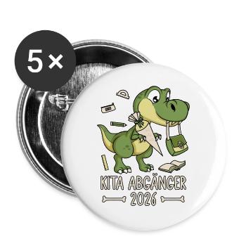 Kita Abgänger 2026 Dinosaurier - Buttons groß 56 mm (5er Pack) - Weiß - Vorne