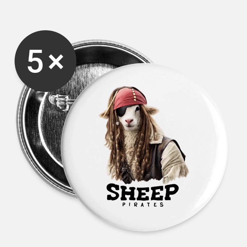 Piraten Schaf mit Dreadlocks - Buttons groß 56 mm (5er Pack) - Weiß