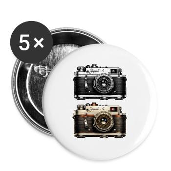 Vintage-Zwillingskamera-Duo - Buttons groß 56 mm (5er Pack) - Weiß - Vorne